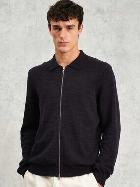 WAX London - Wayfarer Zip Cotton/Linen Cardigan - Sz M - Blue - BNWT